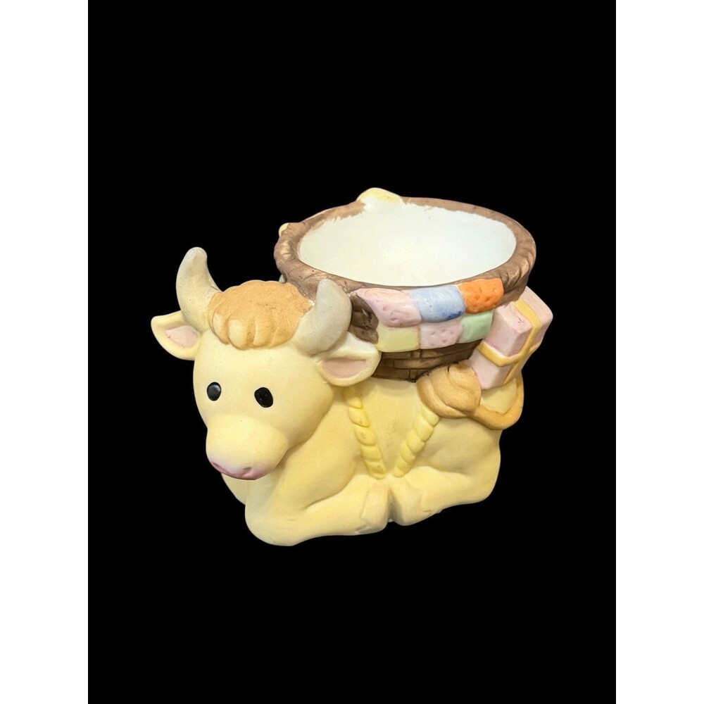 Vtg Ceramic Cow Carrying Basket Figurine Votive Holder WNS 1985 Taiwan